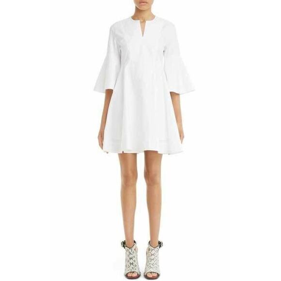 EUC Carven Fit & Flare White Origami‎ Bell Sleeve 100% Cotton Dress FR 34 / US 2 - Picture 1 of 11